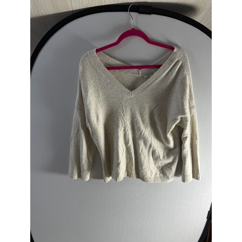 Madewell Double V-Neck Pullover Knit Cotton Blend Sweater Cream Women’s M